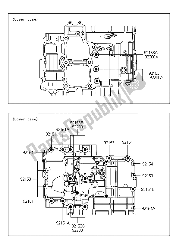 All parts for the Crankcase Bolt Pattern of the Kawasaki ER 6F 650 2012