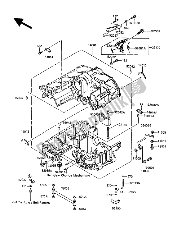 All parts for the Crankcase of the Kawasaki 1000 GTR 1994