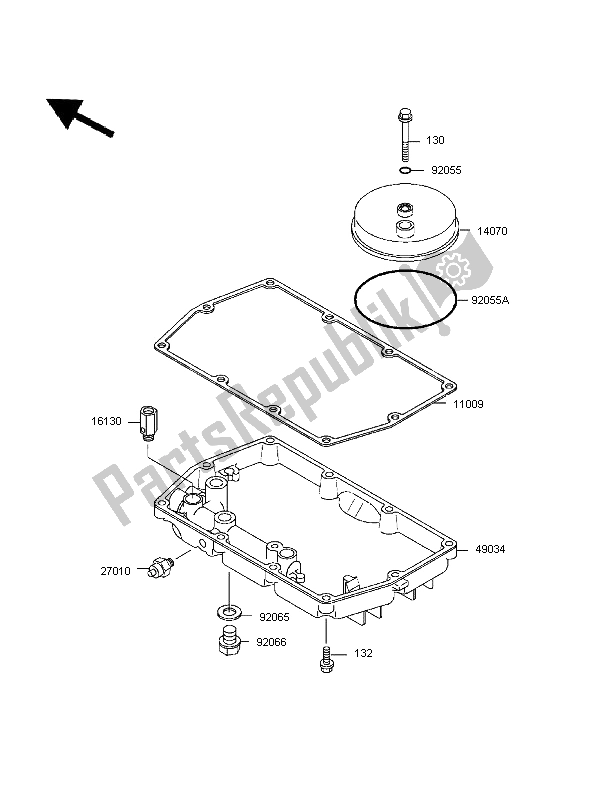 Alle onderdelen voor de Ontluchtingsdeksel En Oliepan van de Kawasaki EN 500 1997