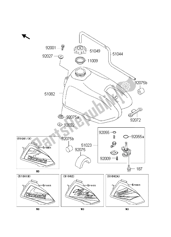 Todas las partes para Depósito De Combustible de Kawasaki KX 60 2002