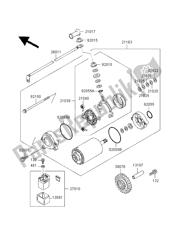 All parts for the Starter Motor of the Kawasaki GPZ 1100 1998