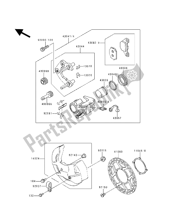 All parts for the Front Caliper of the Kawasaki KDX 125 1991