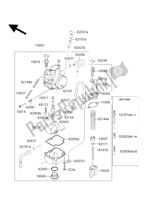 All parts for the Carburetor of the Kawasaki KX 85 LW 2001