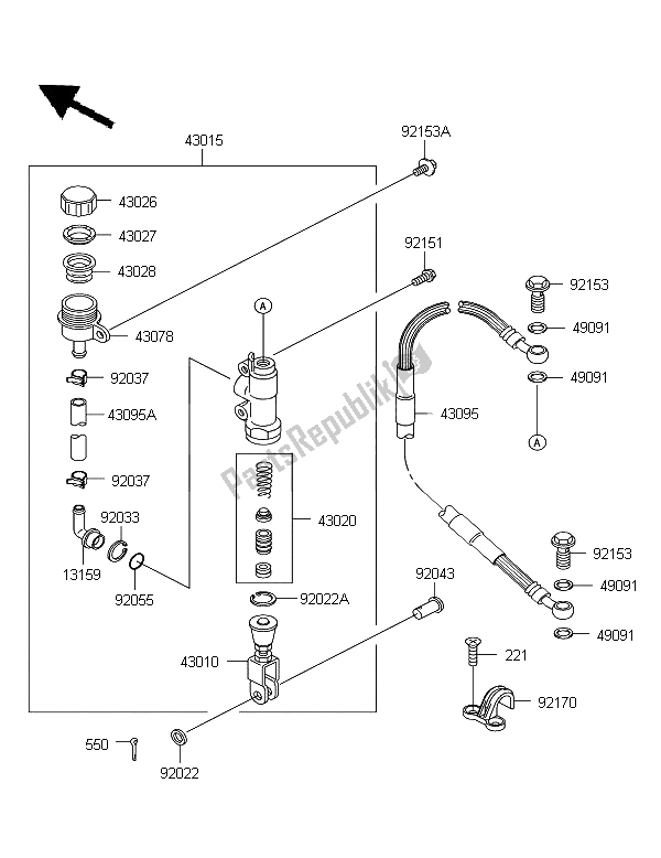 All parts for the Rear Master Cylinder of the Kawasaki KX 65 2008