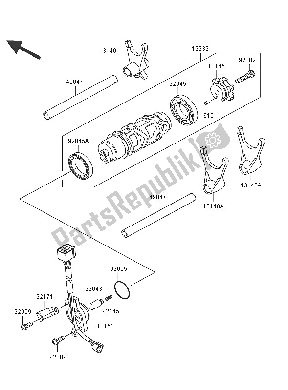 All parts for the Gear Change Drum & Shift Fork of the Kawasaki Ninja ZX 12R 1200 2005
