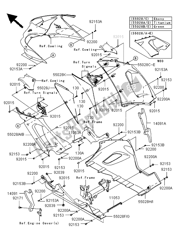 Todas as partes de Capota Abaixa do Kawasaki Ninja ZX 6R 600 2006