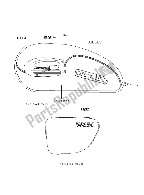 Tutte le parti per il Decalcomanie del Kawasaki W 650 2006