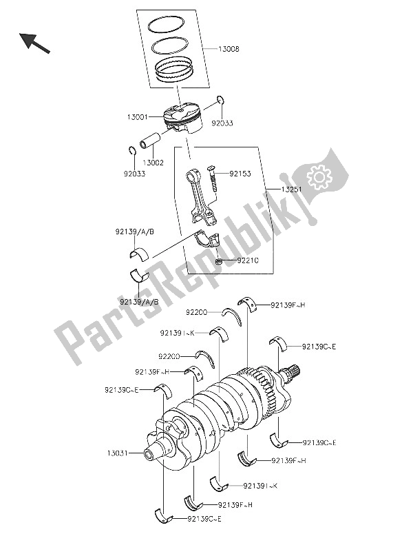 All parts for the Crankshaft & Piston(s) of the Kawasaki Ninja ZX 6R 600 2016