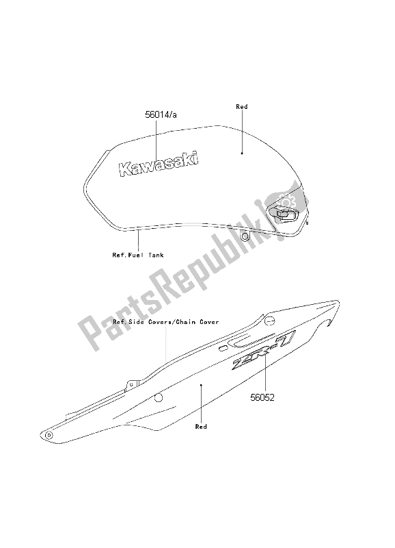 Tutte le parti per il Decalcomanie (rosso) del Kawasaki ZR 7 750 2001