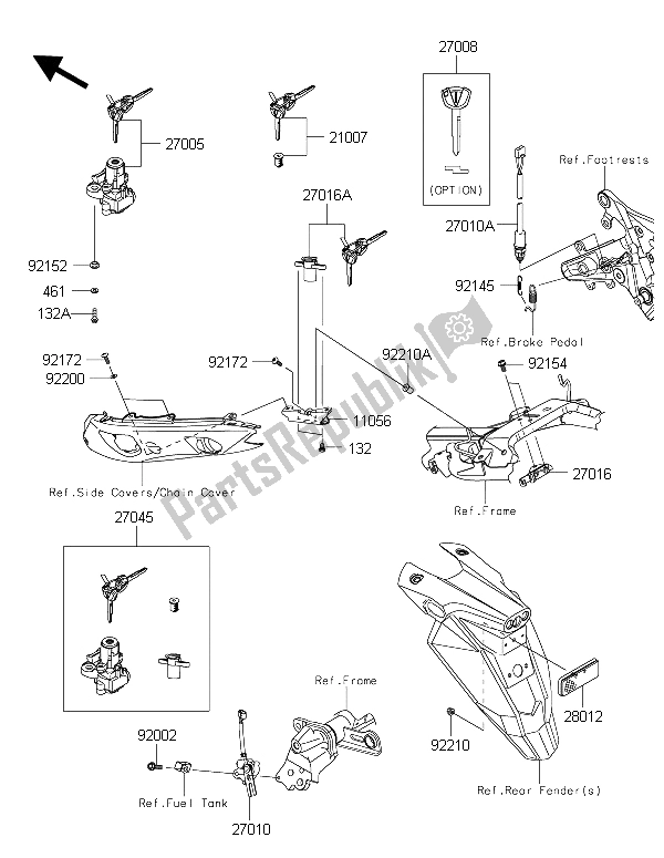 Alle onderdelen voor de Contactschakelaar van de Kawasaki ER 6N 650 2015