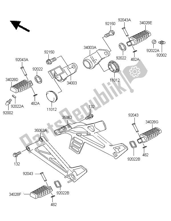 All parts for the Footrests of the Kawasaki KLE 500 2006