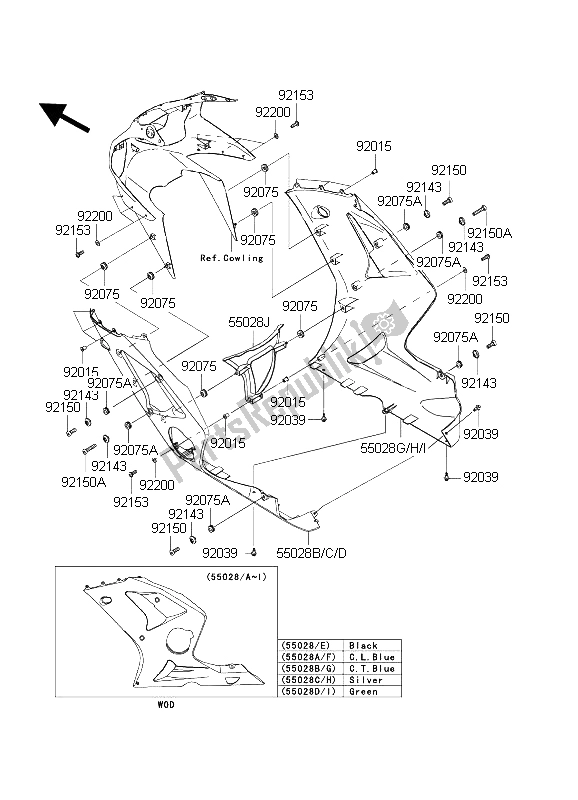 All parts for the Cowling Lowers of the Kawasaki Ninja ZX 6R 600 2004