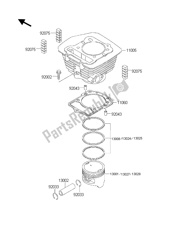 Tutte le parti per il Cilindro E Pistone del Kawasaki KLF 300 2001