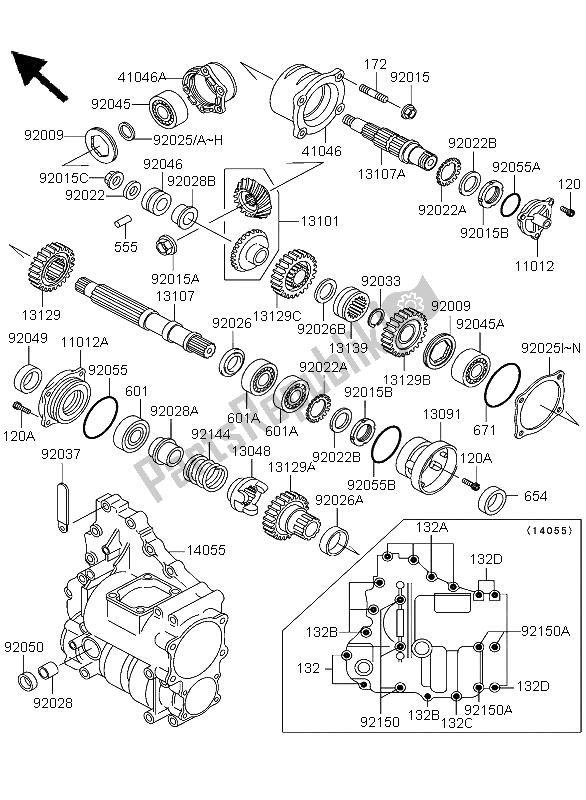 Alle onderdelen voor de Kegeltandwiel Vooraan van de Kawasaki KLF 300 4X4 2003
