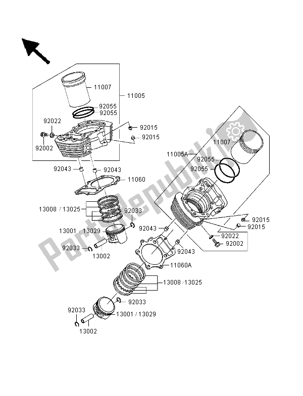 Toutes les pièces pour le Cylindre Et Piston du Kawasaki VN 1500 Classic Tourer FI 2000