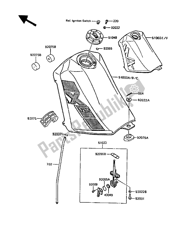 All parts for the Fuel Tank of the Kawasaki KMX 125 1990