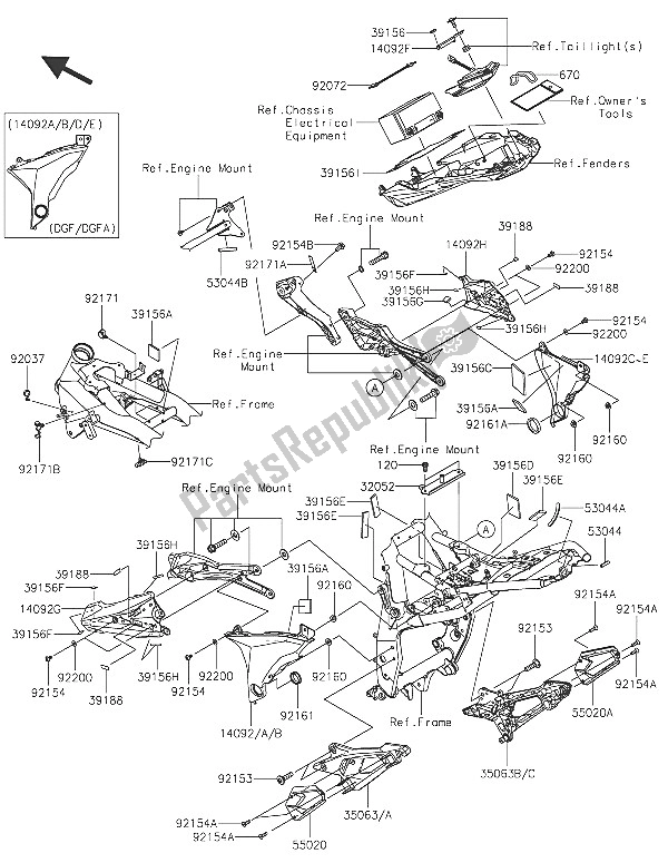 All parts for the Frame Fittings of the Kawasaki Z 800 ABS 2016