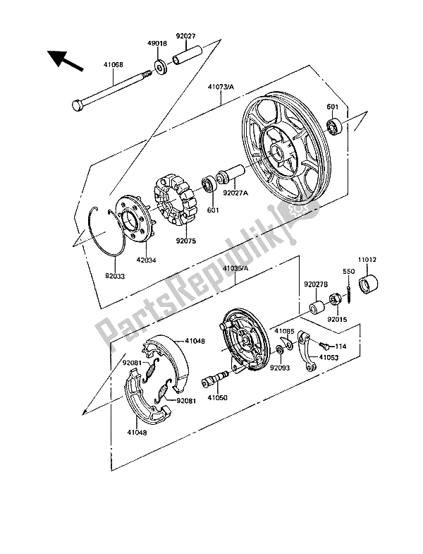 All parts for the Rear Hub of the Kawasaki GT 550 1986