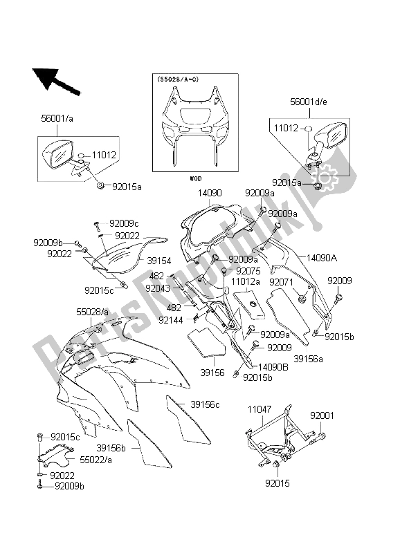 All parts for the Cowling of the Kawasaki ZZ R 600 1999