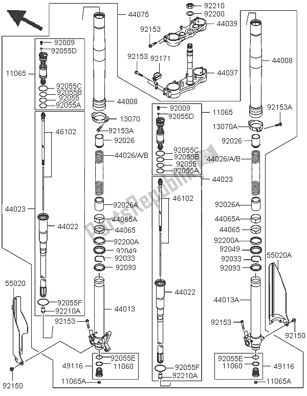 Todas las partes para Tenedor Frontal de Kawasaki KX 250 2005