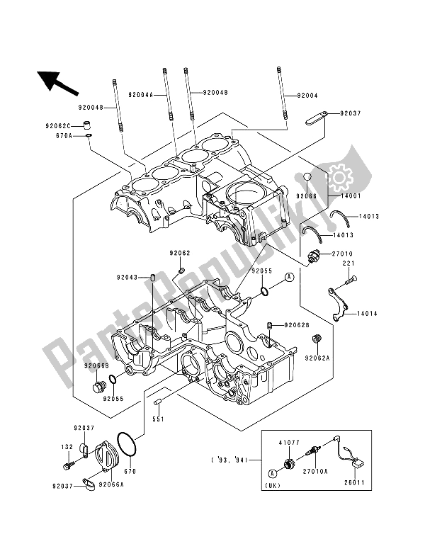 All parts for the Crankcase of the Kawasaki Zephyr 750 1992