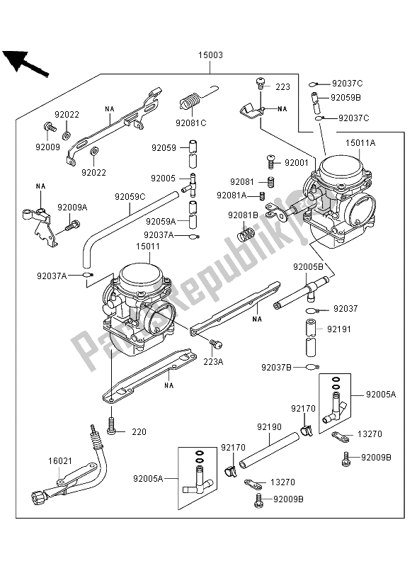 All parts for the Caburetor of the Kawasaki ER 5 500 2004