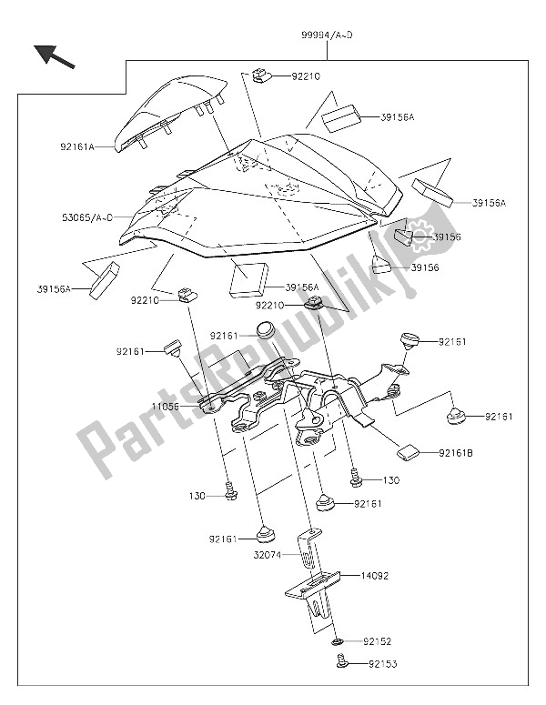 All parts for the Accessory (single Seat Cover) of the Kawasaki Z 800 ABS 2016