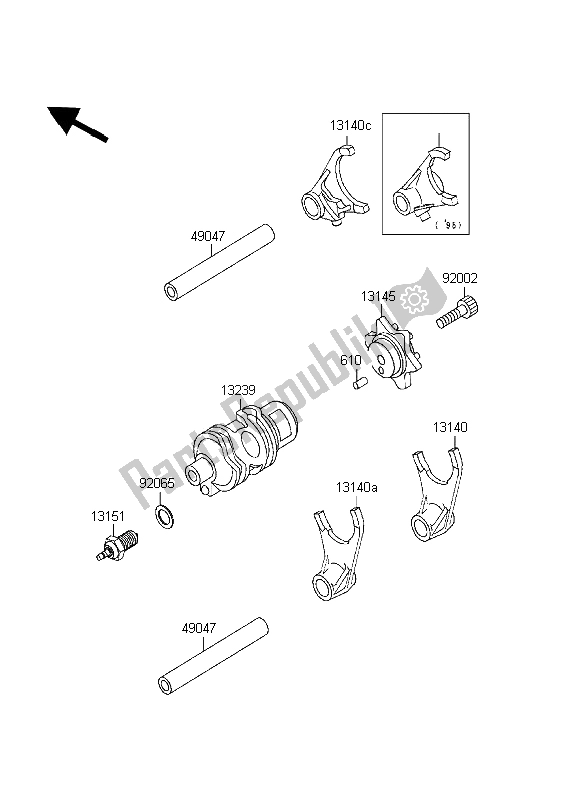 All parts for the Gear Change Drum & Shift Fork of the Kawasaki KLR 650 1998