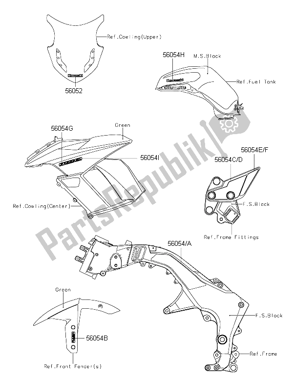 Tutte le parti per il Decalcomanie (verde) del Kawasaki Z 1000 SX ABS 2015