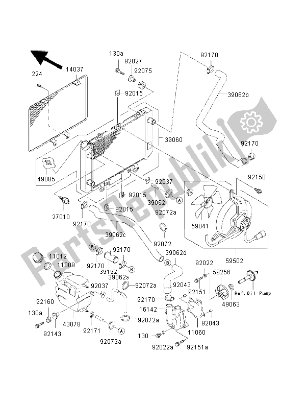 All parts for the Radiator of the Kawasaki KVF 400 2002