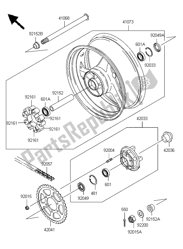 Toutes les pièces pour le Moyeu Arrière du Kawasaki Ninja ZX 12R 1200 2006