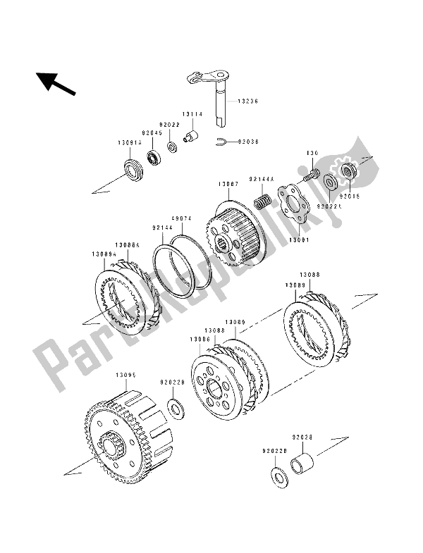 All parts for the Clutch of the Kawasaki KX 80 SW LW 1993