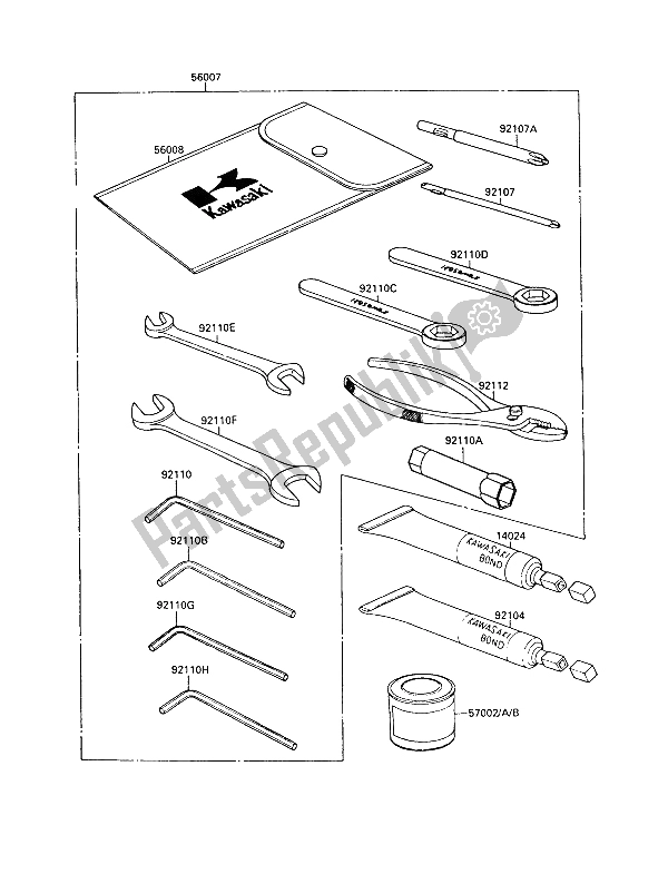 Alle onderdelen voor de Eigenaars Tools van de Kawasaki KR 1 2 250 1989