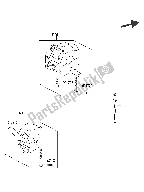 All parts for the Handle Switch of the Kawasaki KLV 1000 2005