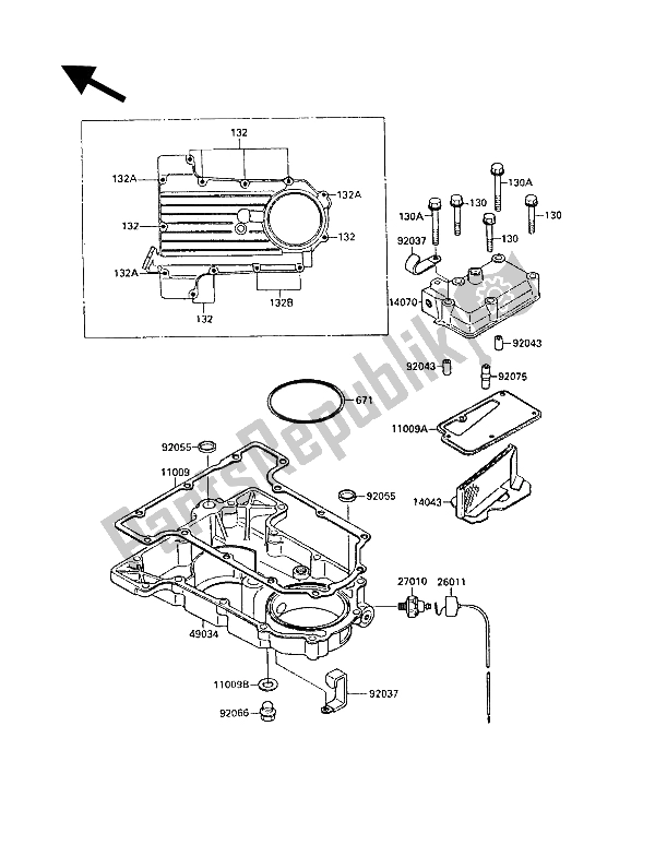 Alle onderdelen voor de Ontluchtingsdeksel En Oliepan van de Kawasaki GPX 750R 1989