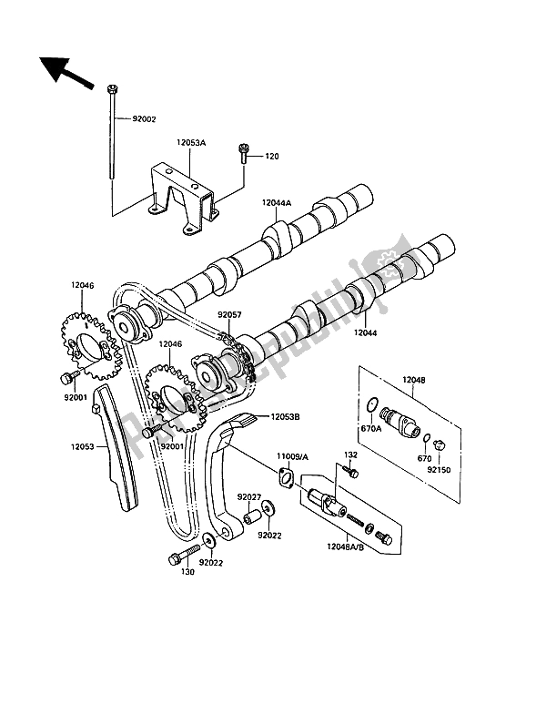 Todas las partes para árbol De Levas Y Tensor de Kawasaki 1000 GTR 1991