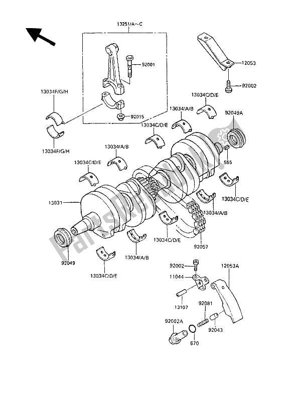 All parts for the Crankshaft of the Kawasaki GPZ 600R 1988