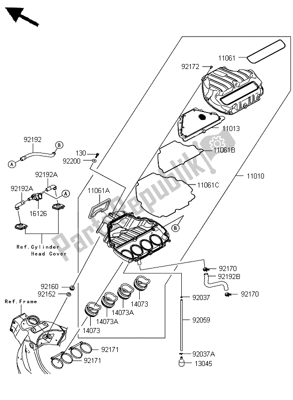 All parts for the Air Cleaner of the Kawasaki Ninja ZX 6R 600 2007