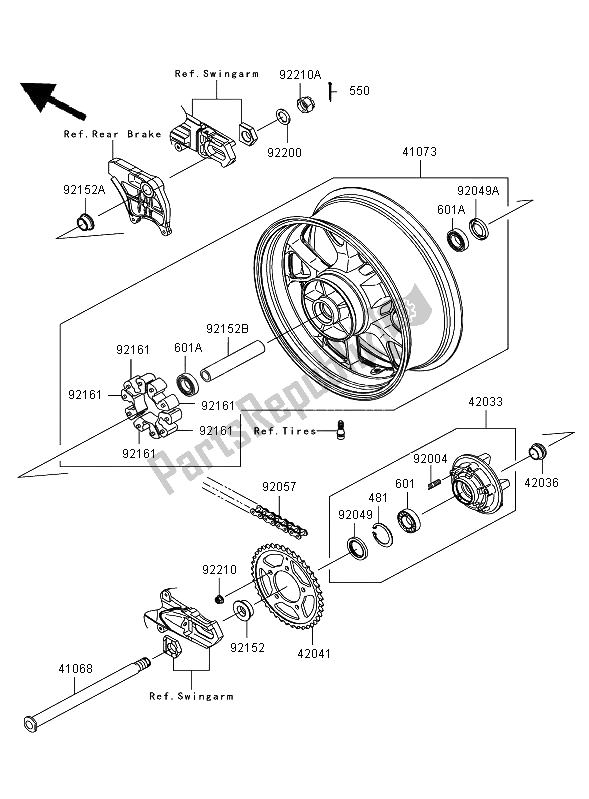 Tutte le parti per il Mozzo Posteriore del Kawasaki ZZR 1400 2006