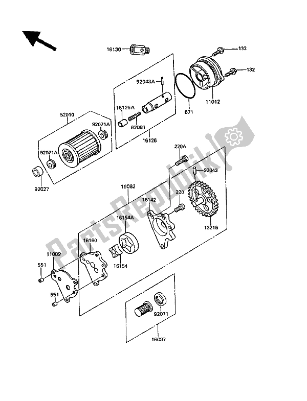 Alle onderdelen voor de Oliepomp van de Kawasaki KLR 650 1989