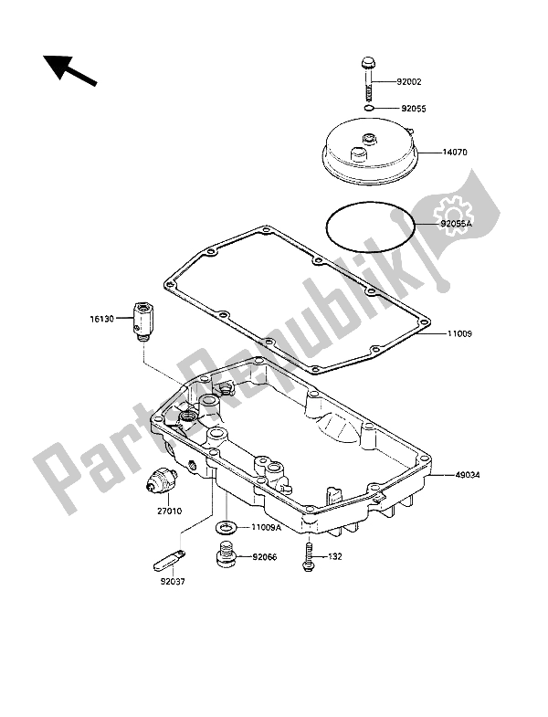 Alle onderdelen voor de Ontluchtingsdeksel En Oliepan van de Kawasaki GPZ 500S 1989