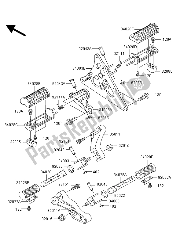 Toutes les pièces pour le Repose-pieds du Kawasaki VN 1500 Mean Streak 2003