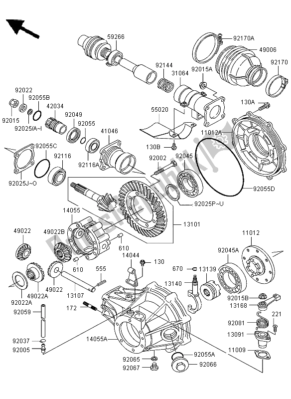 All parts for the Drive Shaft & Final Gear of the Kawasaki KLF 300 2003