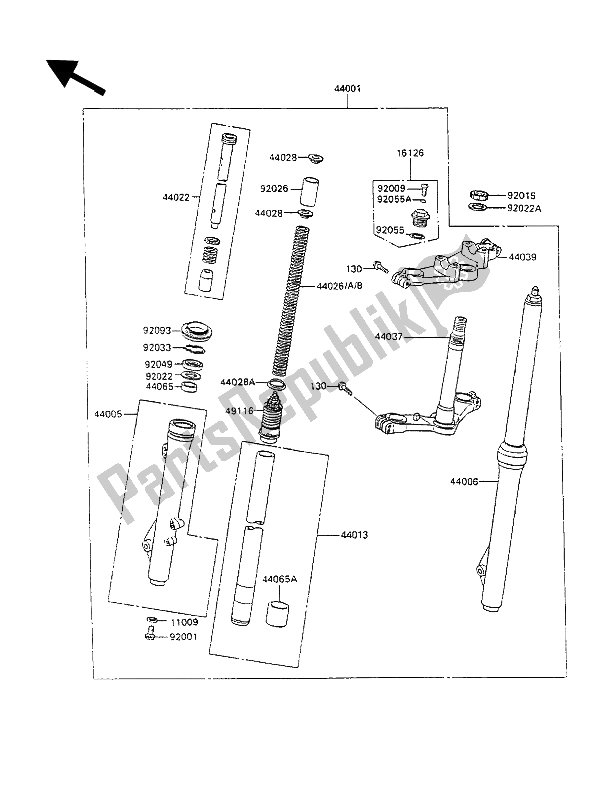 All parts for the Front Fork of the Kawasaki KX 100 1990