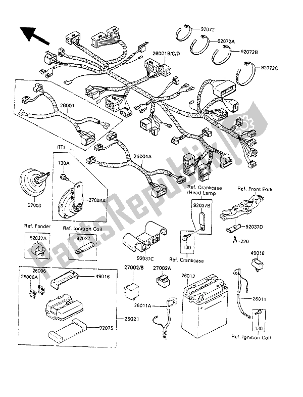 All parts for the Electrical Equipment of the Kawasaki GPX 600R 1989