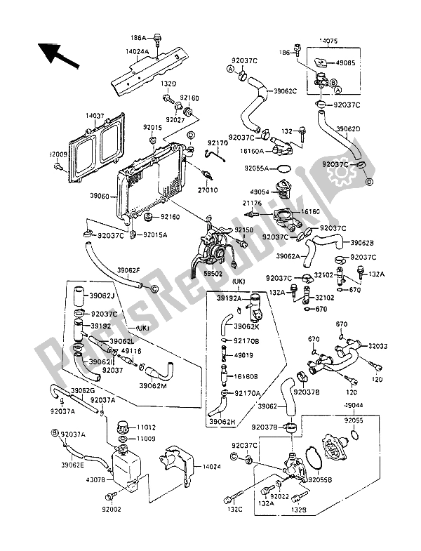 Todas las partes para Radiador (zx600c-000001 Y Nami. 011126) de Kawasaki GPX 600R 1988