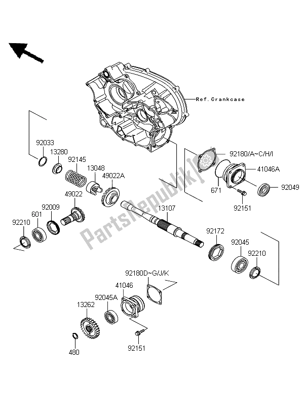 Toutes les pièces pour le Engrenage Conique Avant du Kawasaki KFX 700 2008