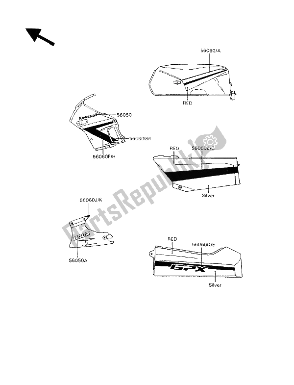 Todas las partes para Calcomanías de Kawasaki GPX 600R 1994
