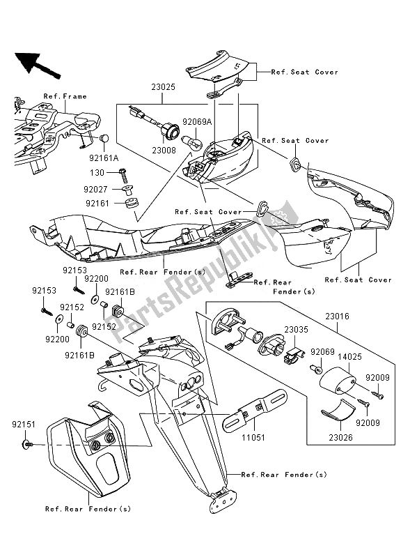 Toutes les pièces pour le Feu Arrière du Kawasaki ER 6N 650 2007