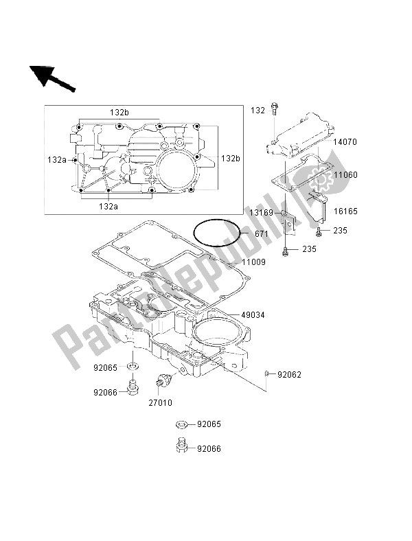 Alle onderdelen voor de Ontluchtingsdeksel En Oliepan van de Kawasaki 1000 GTR 2002